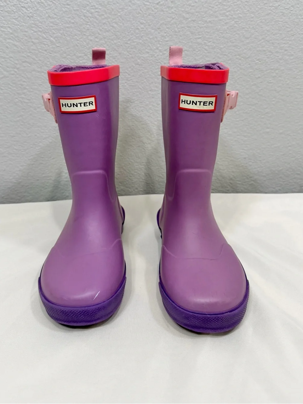Hunter Kids Original Davidson Rain Boots Purple Pink Buckle Toddler Kid Girl 10